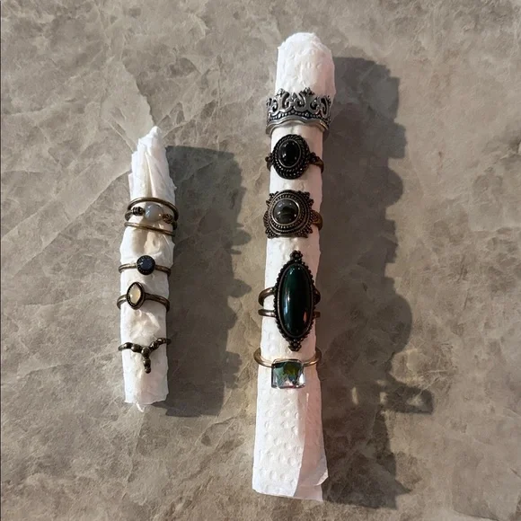 Vintage Style Black and Green Ring Set Of 9 - Picture 2 of 6